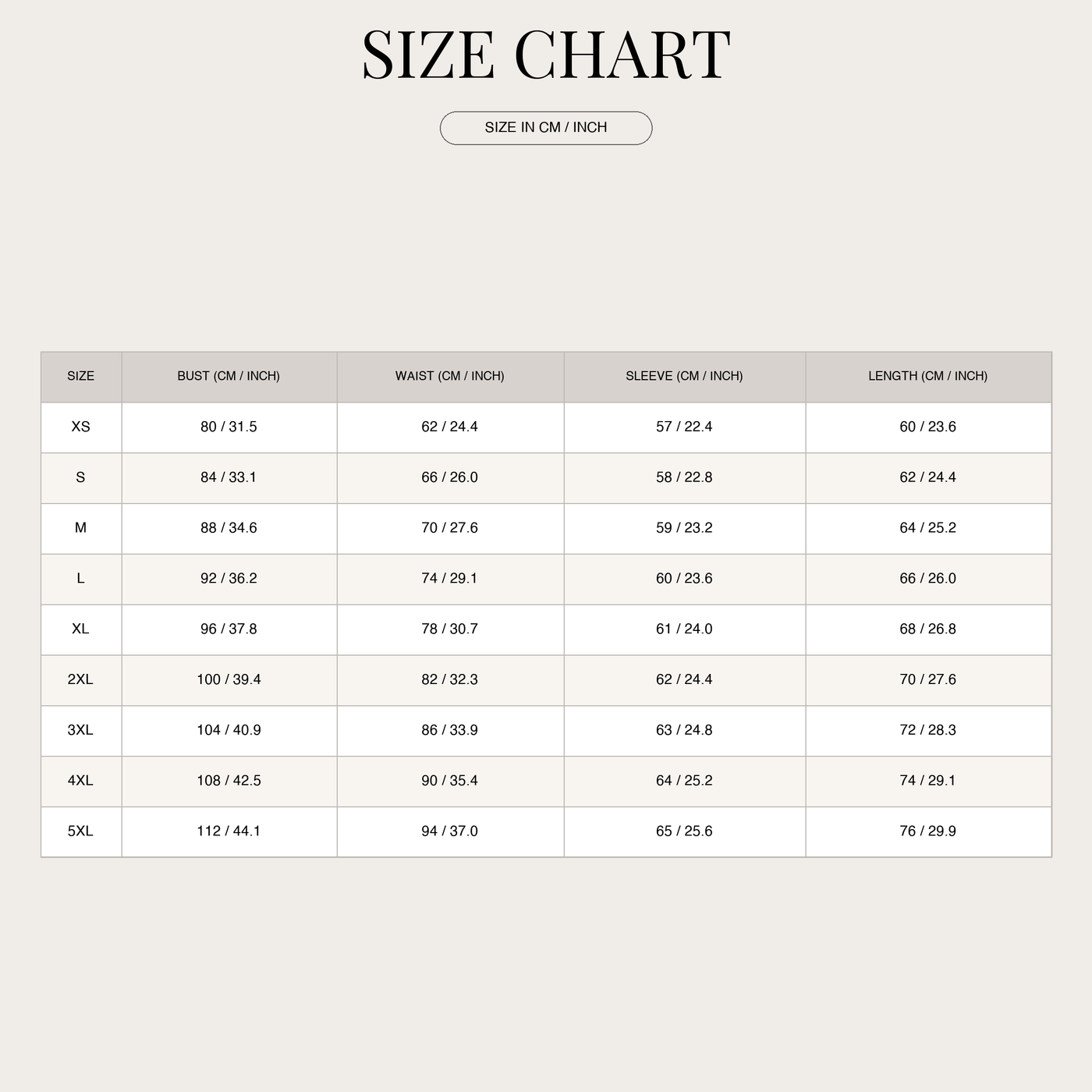 Women's Nordic Knit Shirt – Winter Warmth and Refined Style size chart
