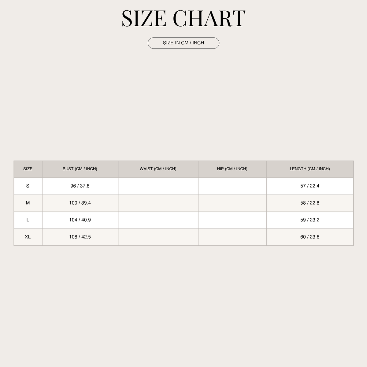Women's Plain Cardigan – Button Front and Classic Fit size chart