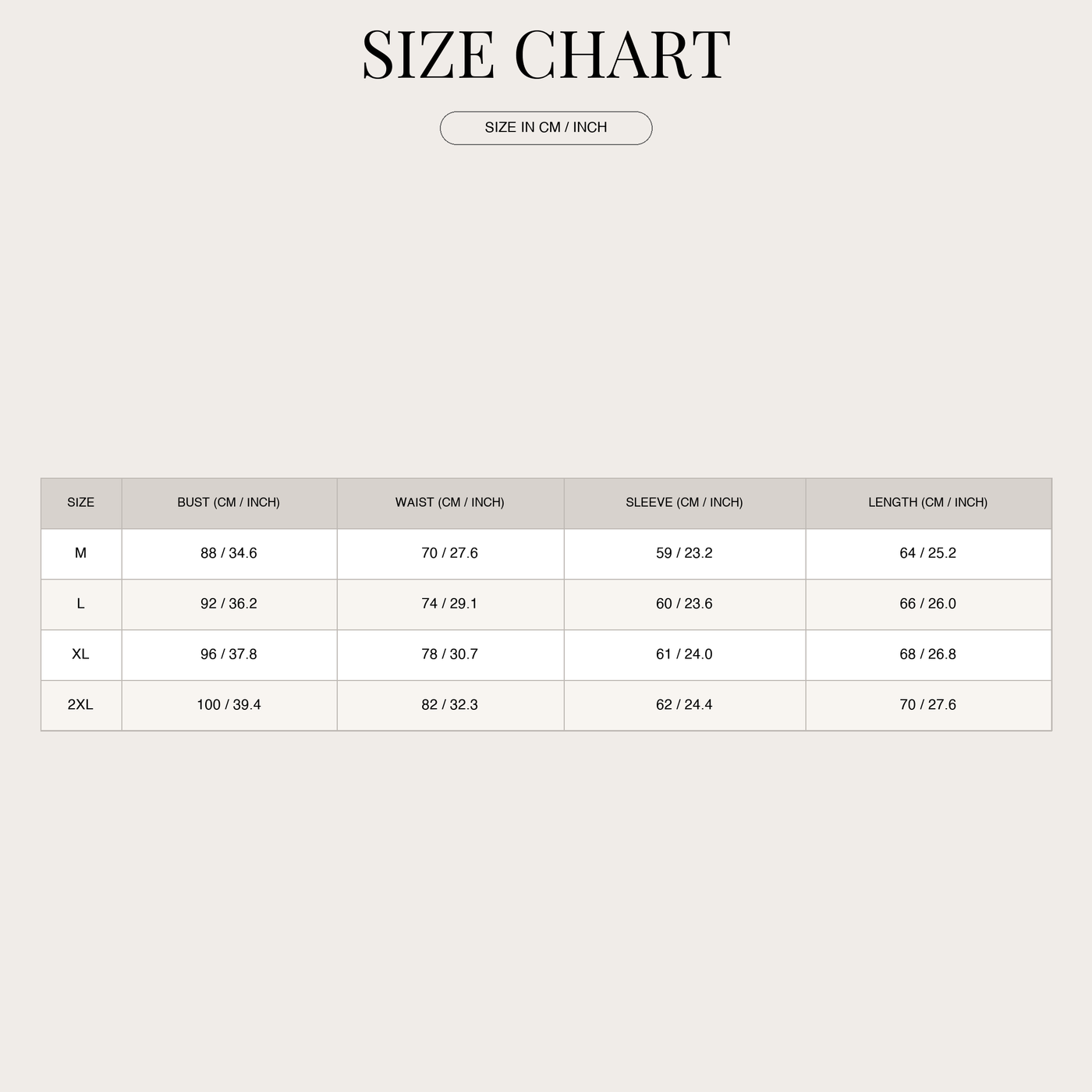 Women's Plush Knit Sweater – Loose Draped Fit with Button Cuffs size chart