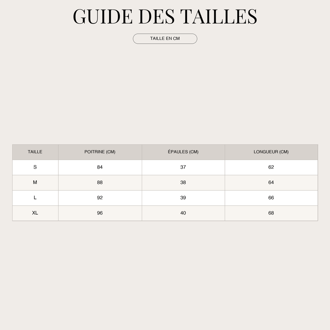 Gilet douillet pour Femme – Doux, chaud et coupe décontractée size chart