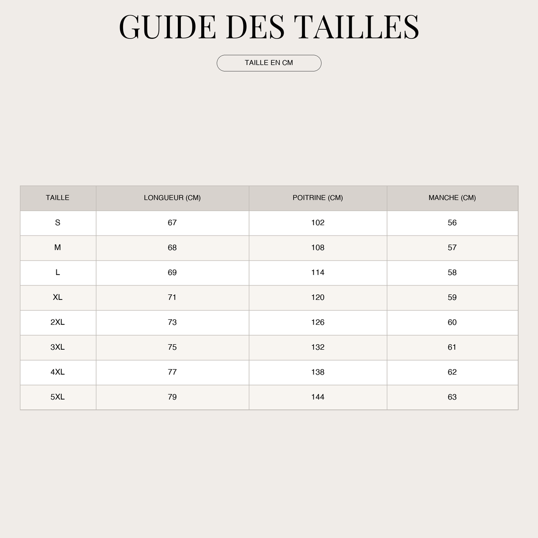 Blouse à manches longues décontractée pour Femme – Ample et Élégante size chart