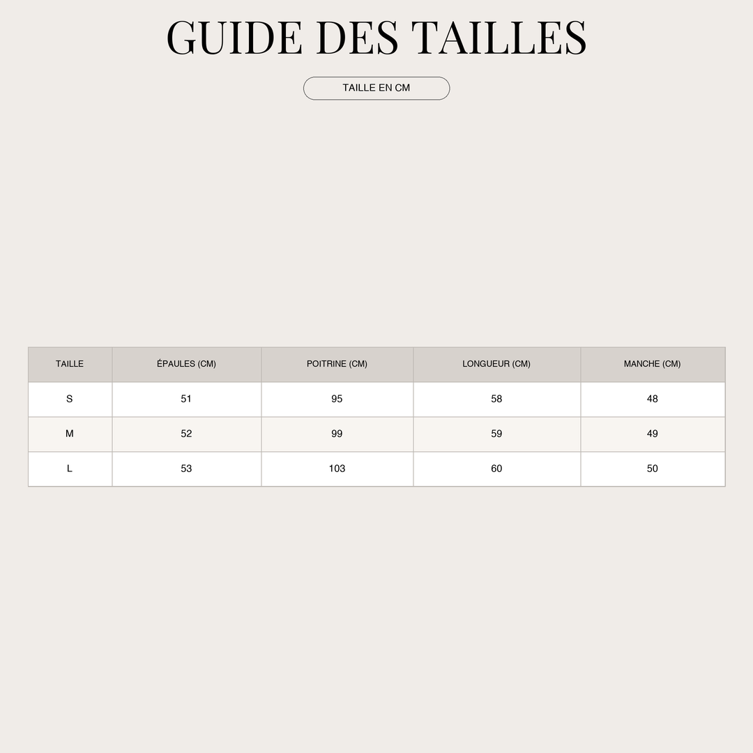 Veste réversible pour Femme – Design réversible avec Poches plaquées size chart