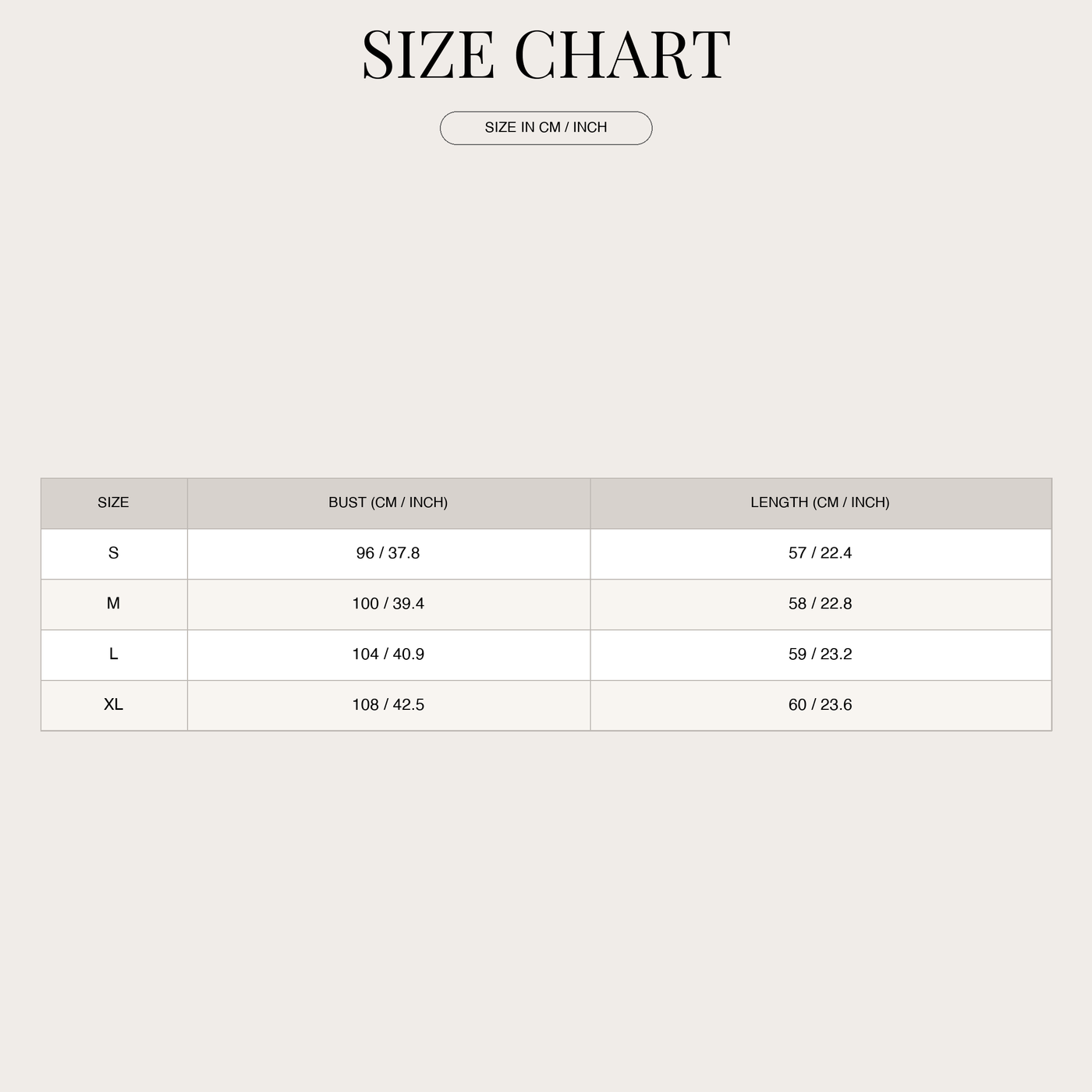 Women's Soft Knit Cardigan – Buttoned with Long Sleeves size chart