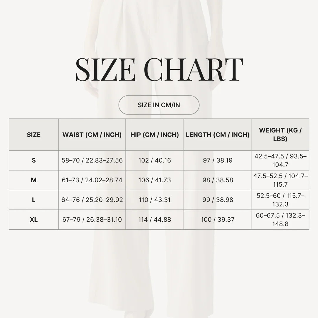 Women's Capri Pants – Straight-Cut Relaxed Fit size chart