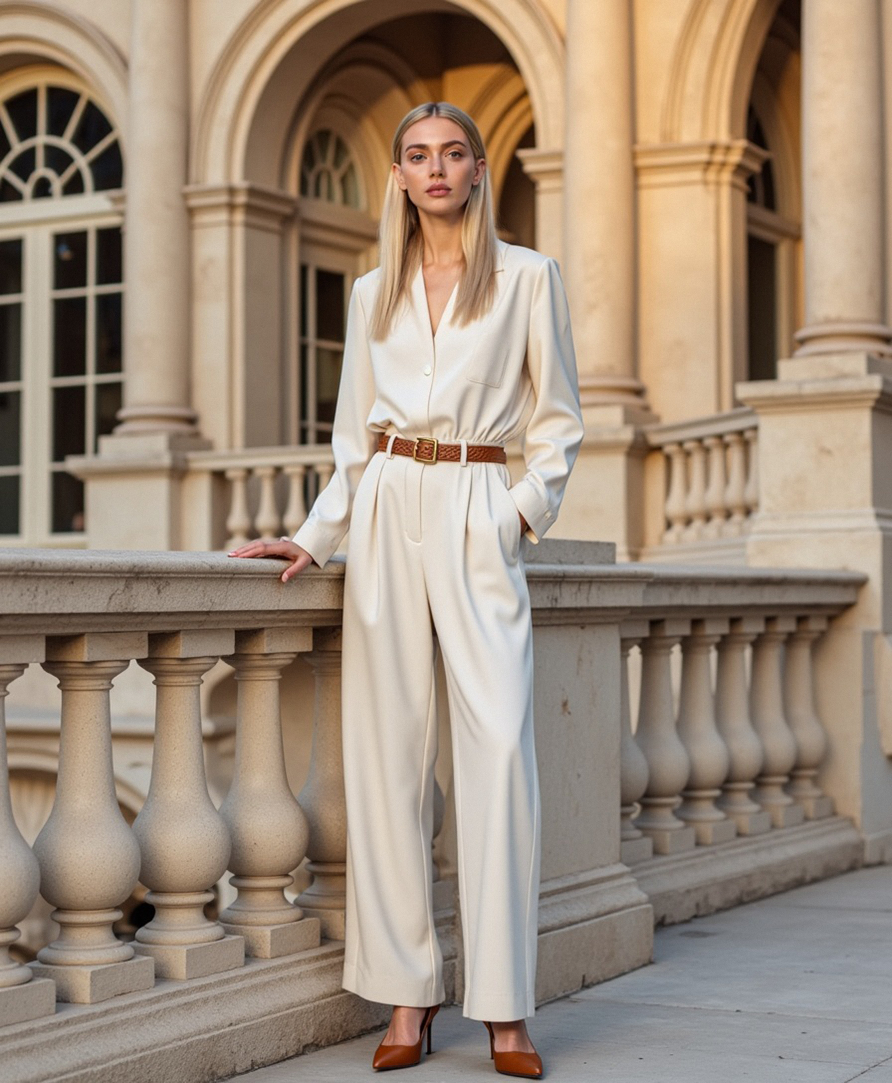 Women’s Straight-Cut Capri Pants with Light Sand Color