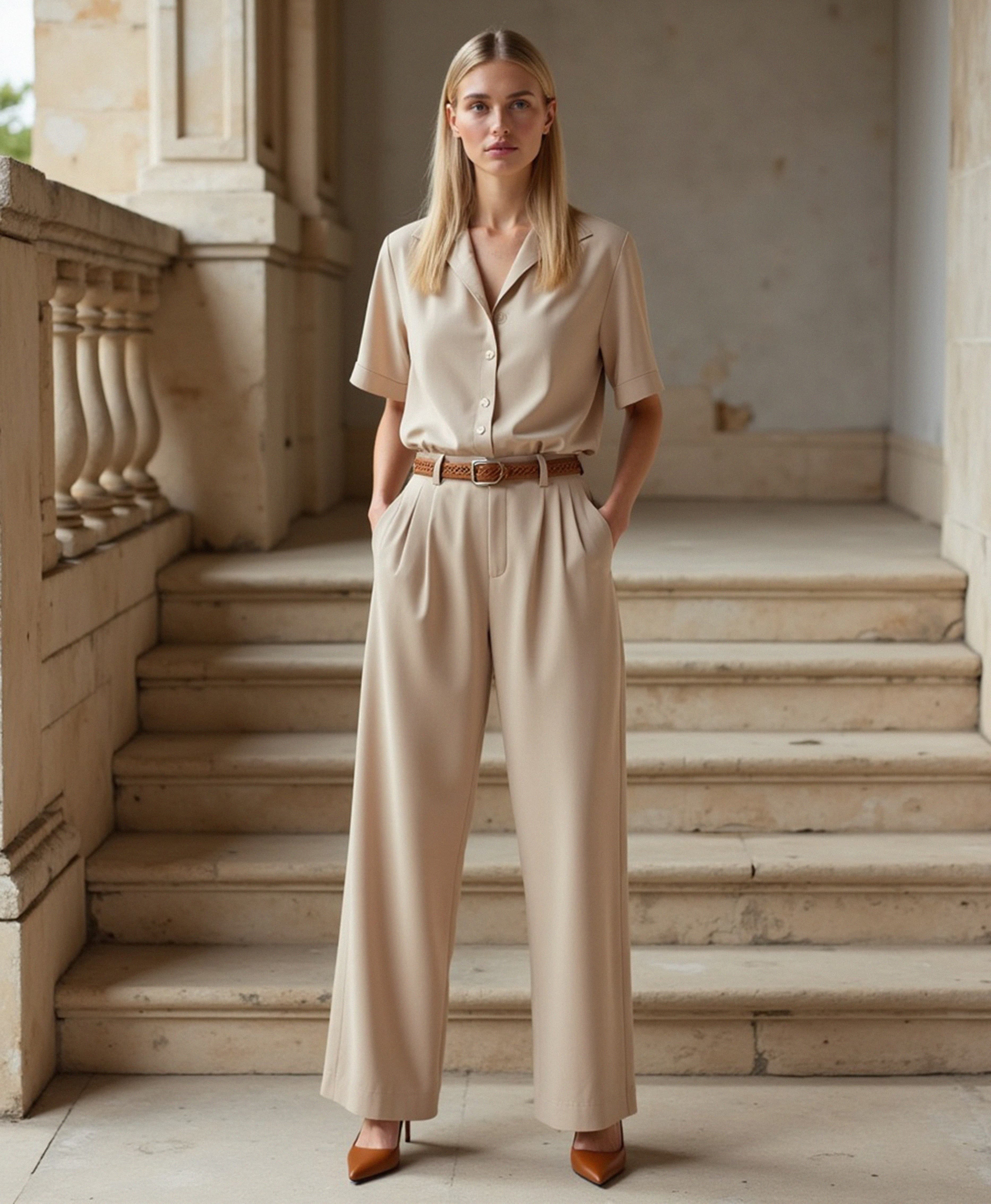 Women’s Straight-Cut Capri Pants with Light Sand Color