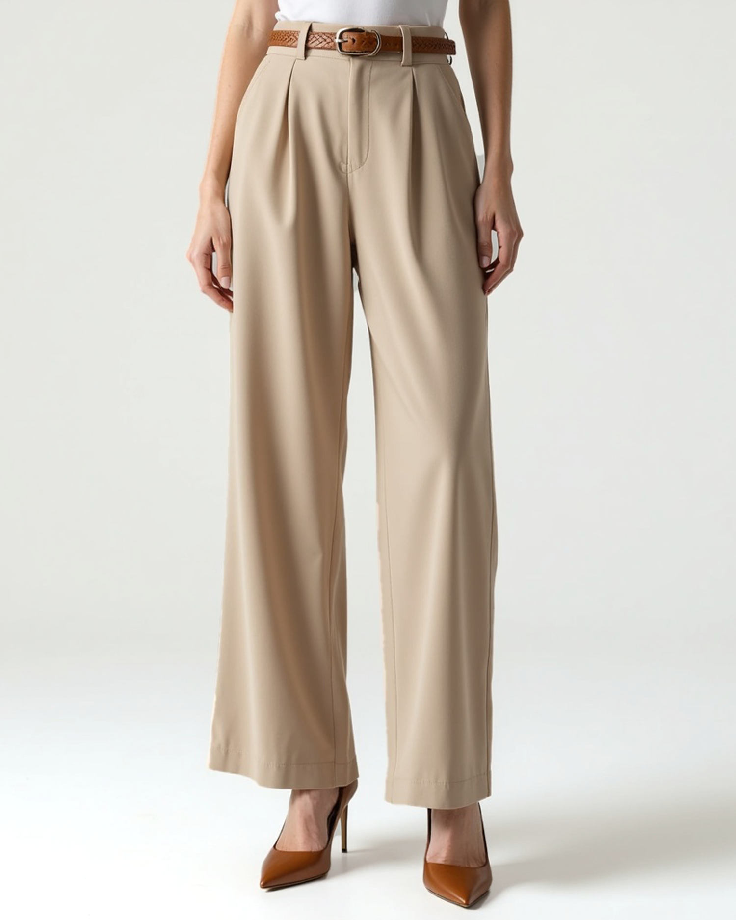 Women’s Straight-Cut Capri Pants with Light Sand Color