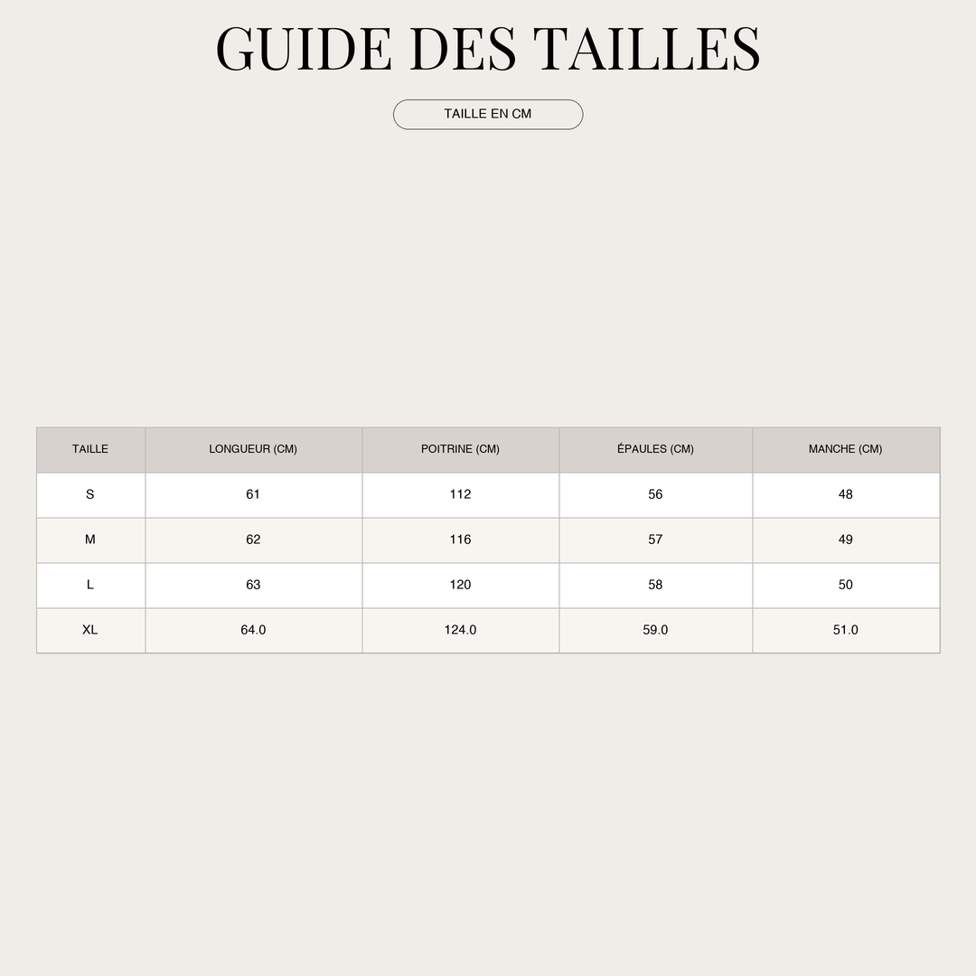 Veste de mi-saison pour Femme – Zip et Imprimé Léopard size chart
