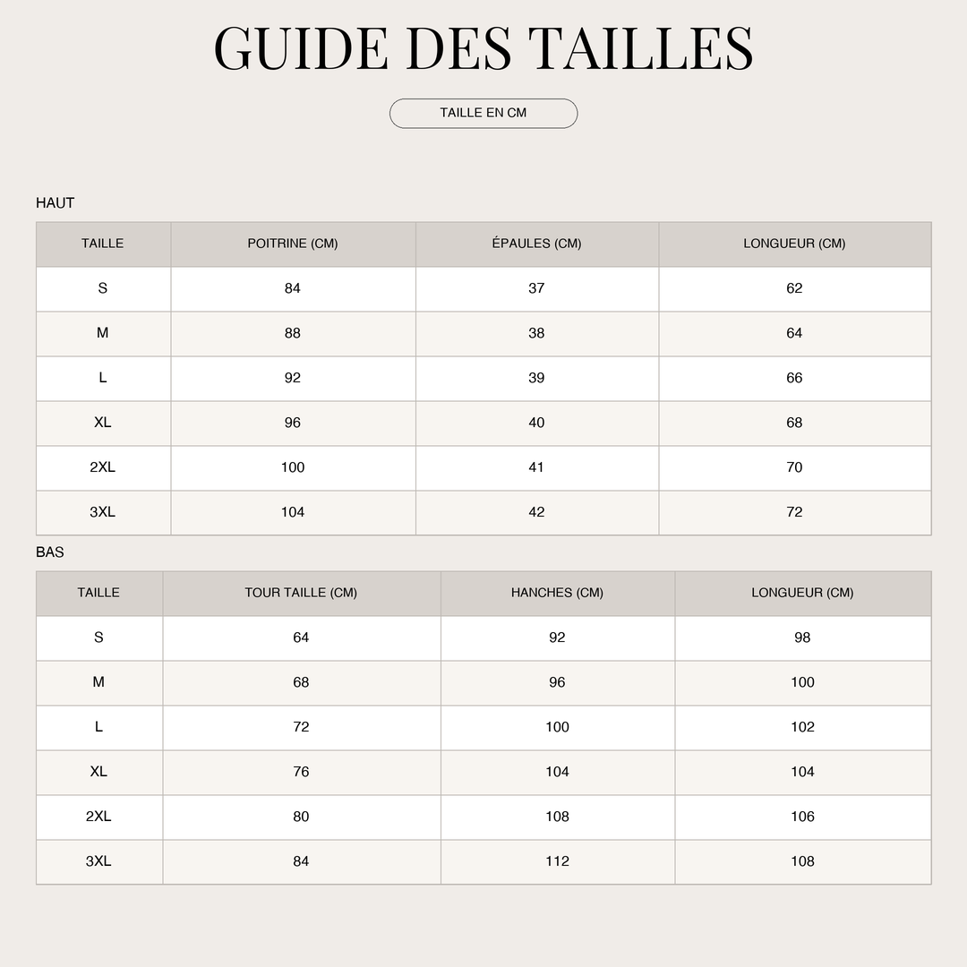 Ensemble homewear deux pièces pour Femme – Maille douce et coupe décontractée size chart