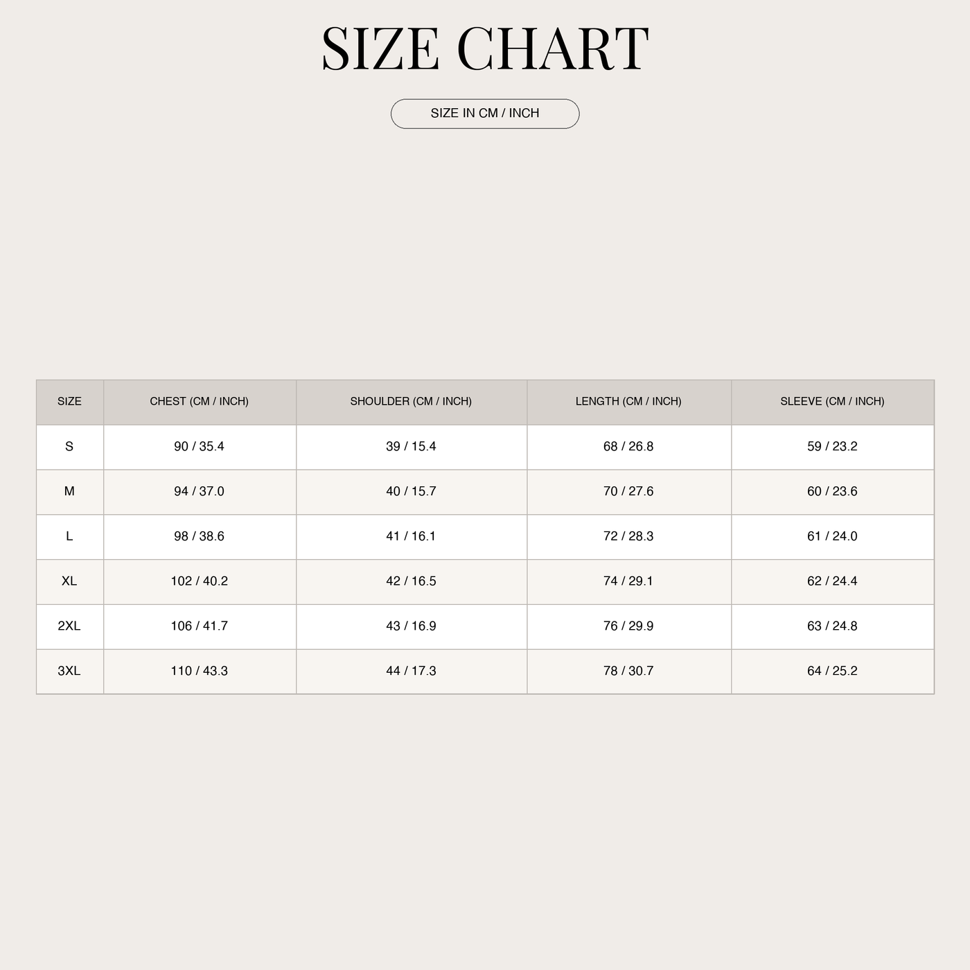 Women's Raincoat – Hooded and Waterproof size chart