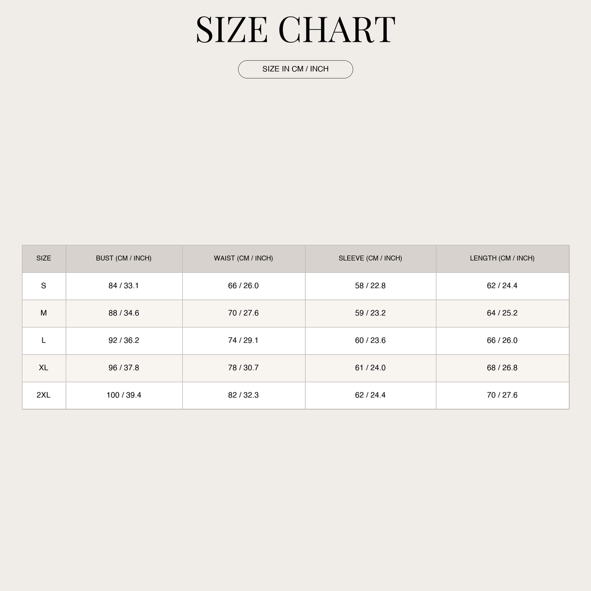 Women's Wrap Sweater – Premium Wool Blend with Refined Shape size chart