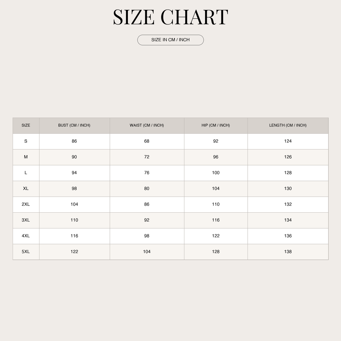 Women's Beach Dress – Distinctive Design size chart