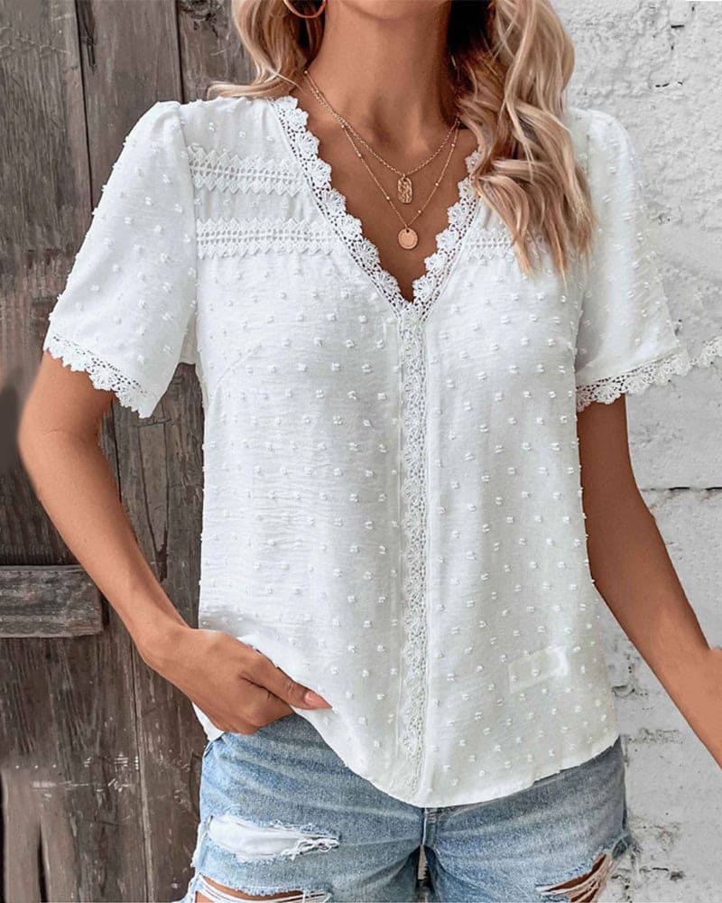Womens_Blouse_Textured_V_Neck_Swiss_Dot_Airy_Summer_Fit_2