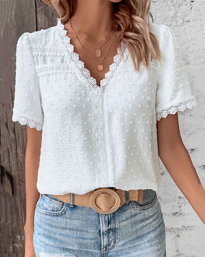 Womens_Blouse_Textured_V_Neck_Swiss_Dot_Airy_Summer_Fit_3