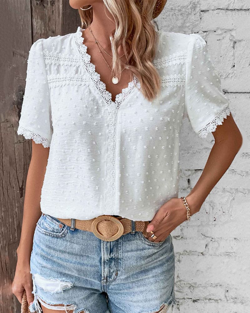 Womens_Blouse_Textured_V_Neck_Swiss_Dot_Airy_Summer_Fit_4