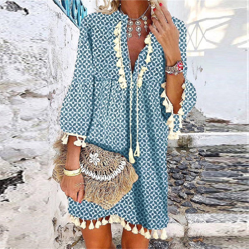 Womens_Boho_Dress_with_V_neck_and_mini_length_1