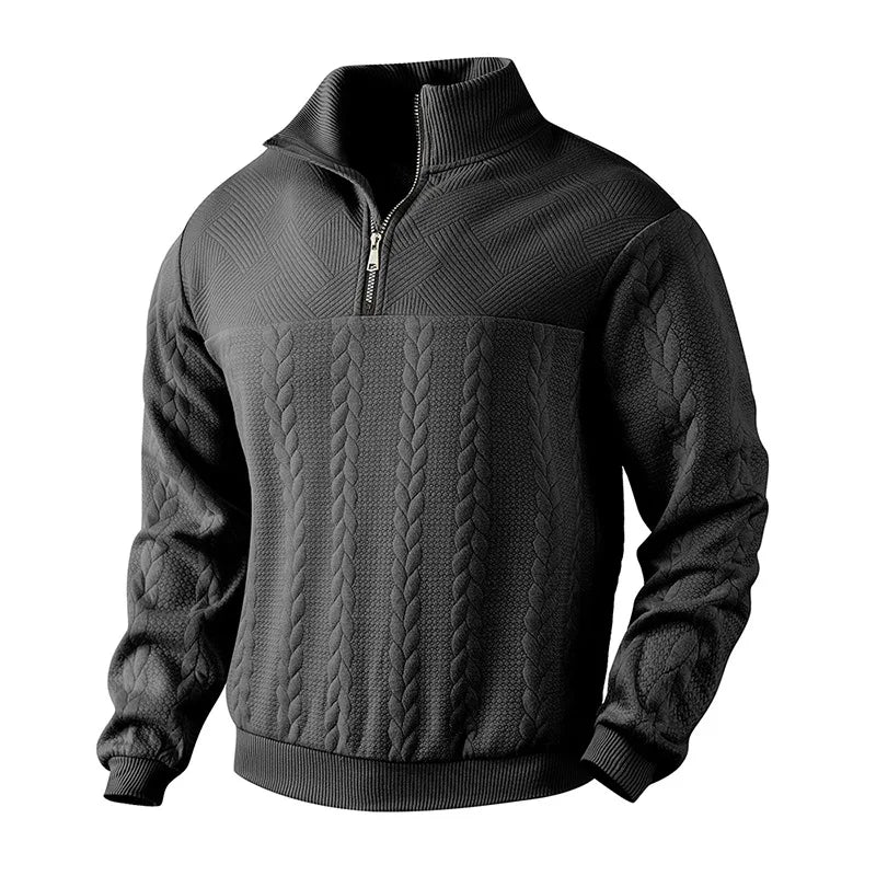 Womens_Cable_Knit_Sweater_High_Neck_Half_Zip_and_Hip_Length_1