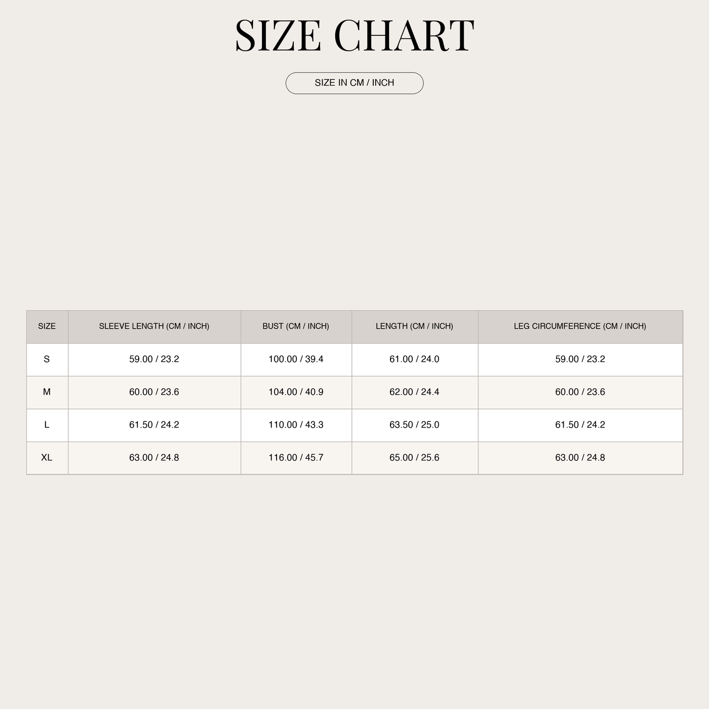 Women's Cardigan – Teddy Finish and Round Neck size chart