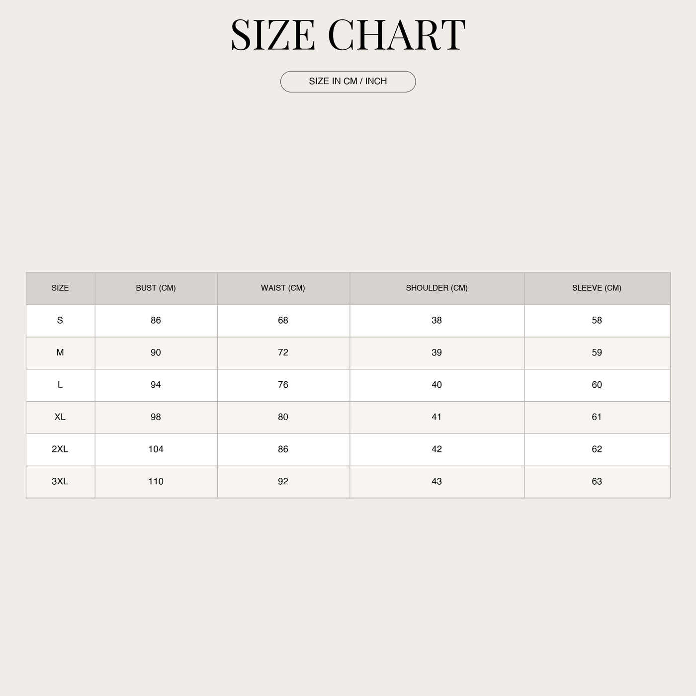 Women's Warm Sweater – Premium Quality and Soft Touch size chart