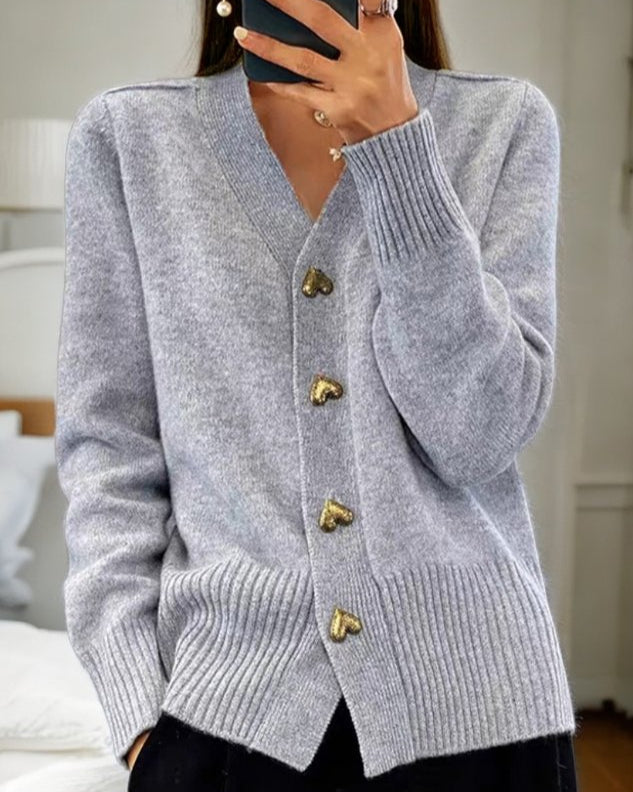 Womens_Charming_Sweater_V_Neck_with_Ribbed_Knit_and_Heart_Buttons_1