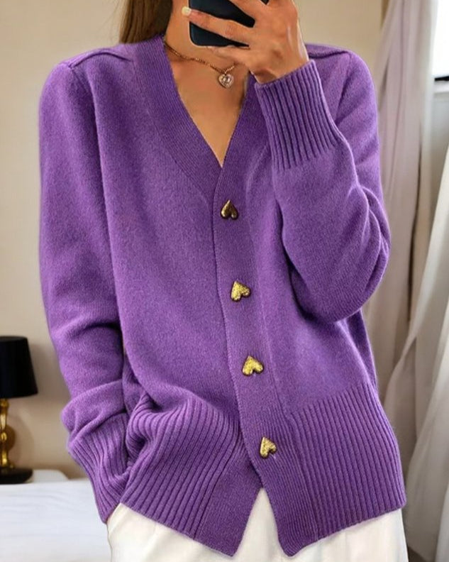 Womens_Charming_Sweater_V_Neck_with_Ribbed_Knit_and_Heart_Buttons_3