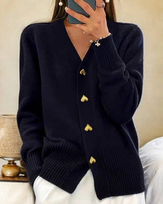Womens_Charming_Sweater_V_Neck_with_Ribbed_Knit_and_Heart_Buttons_5