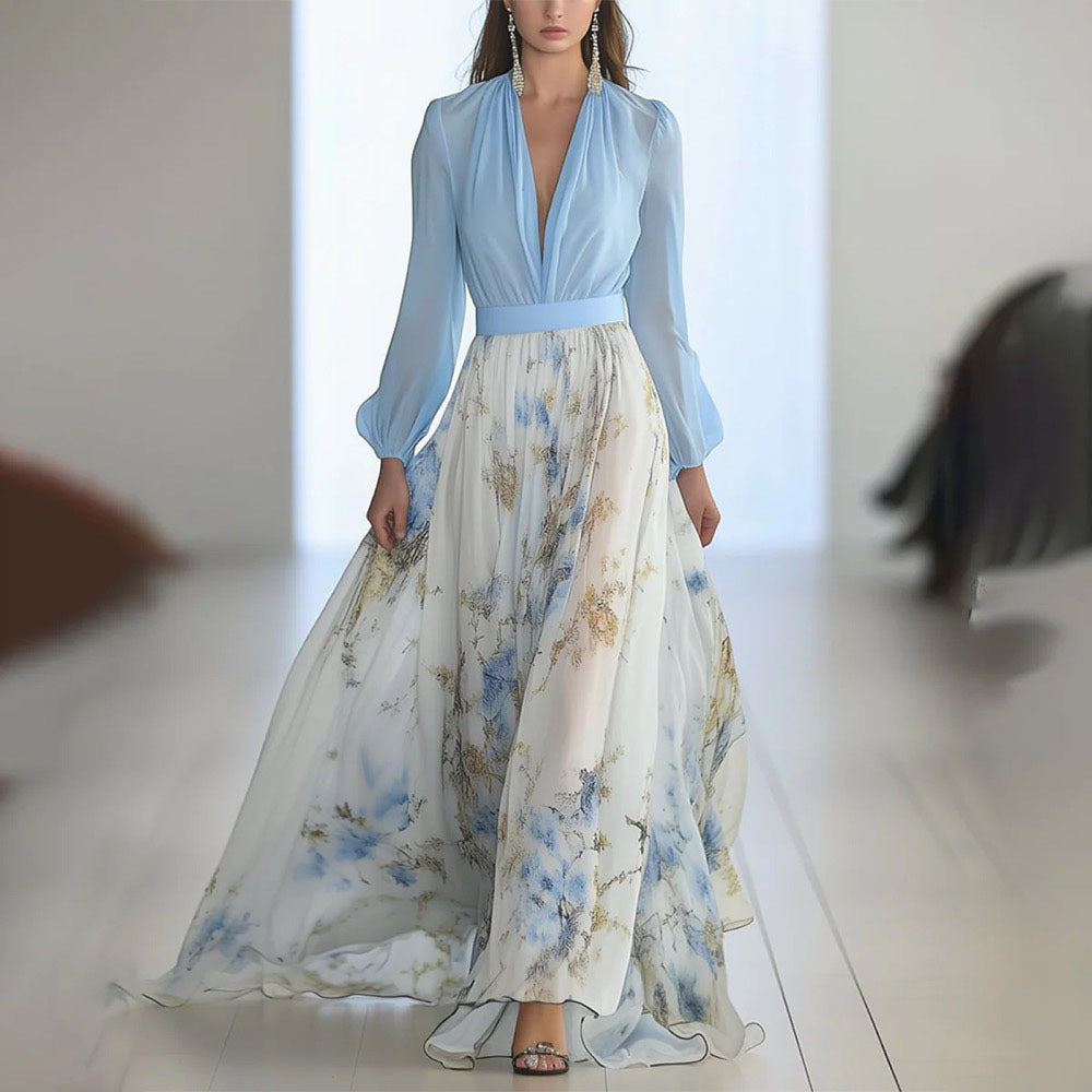 Womens_Chiffon_Maxi_Dress_Floral_with_V_neck_1