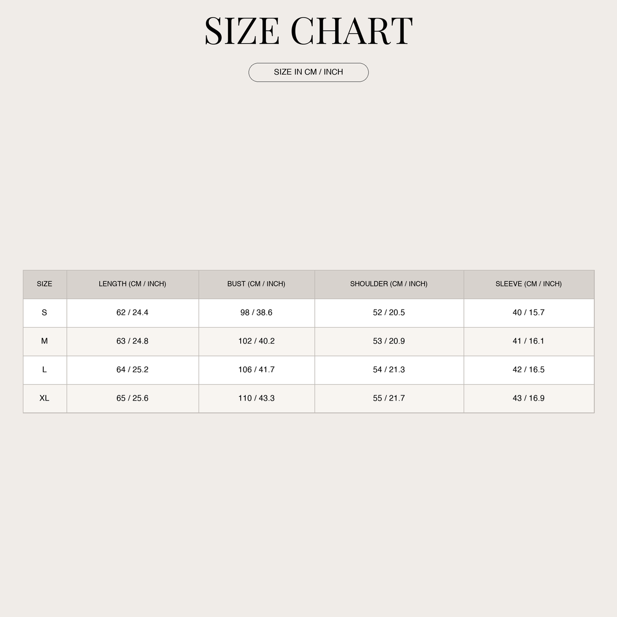 Women's Chunky Knit Sweater – Chunky Knit & Stripe Design size chart