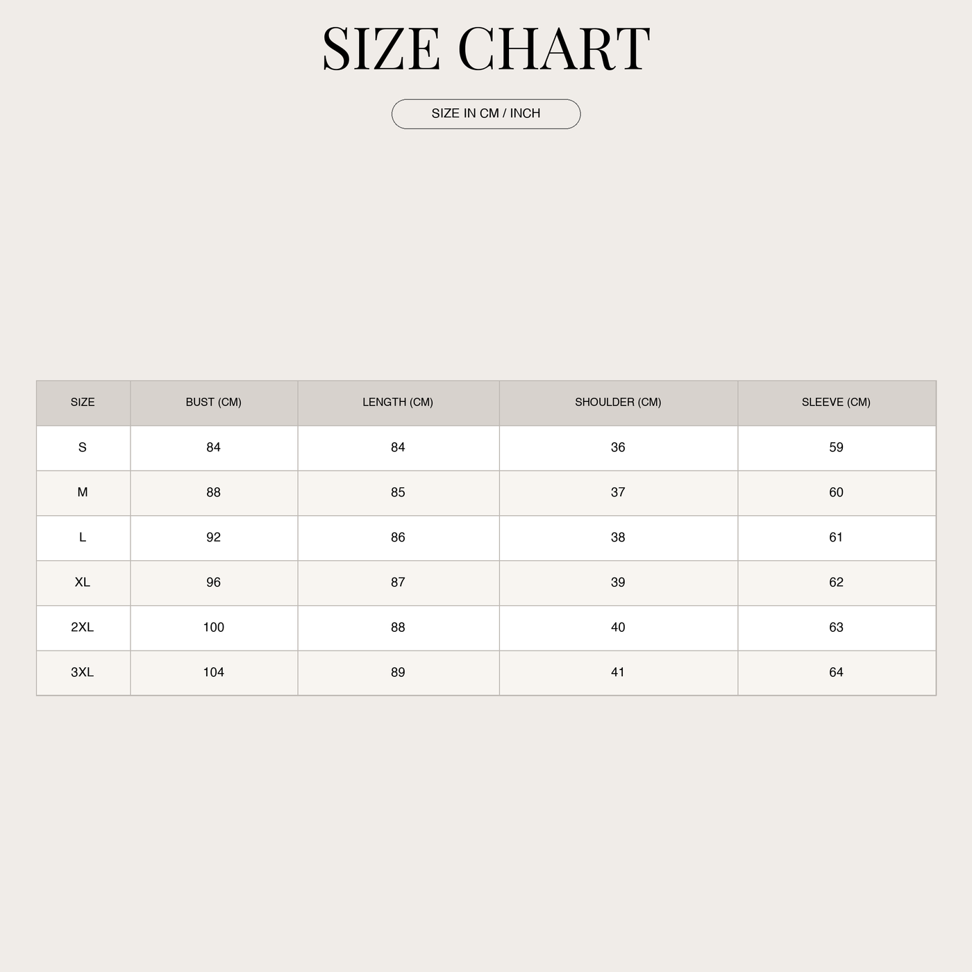 Women's Classic Double-Breasted Trench Coat – With Belt size chart