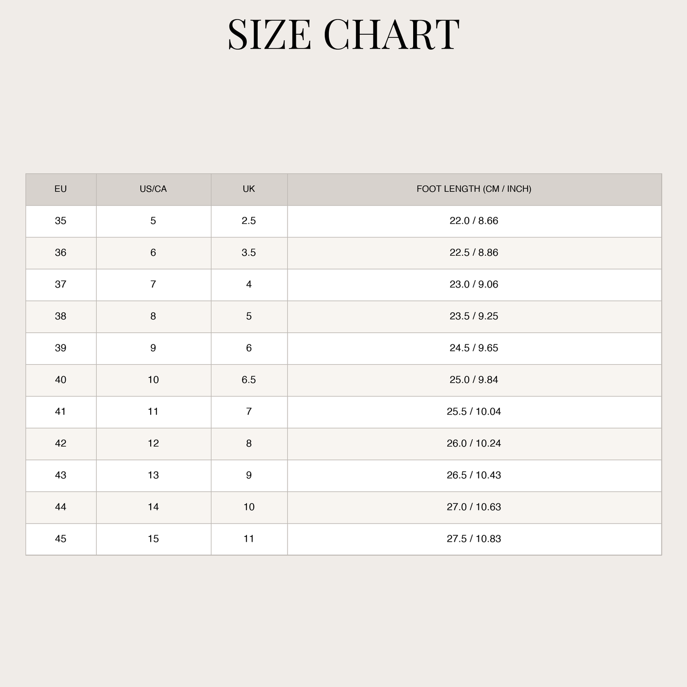 Women's Comfort Moccasins – Flexible and Soft Sole size chart
