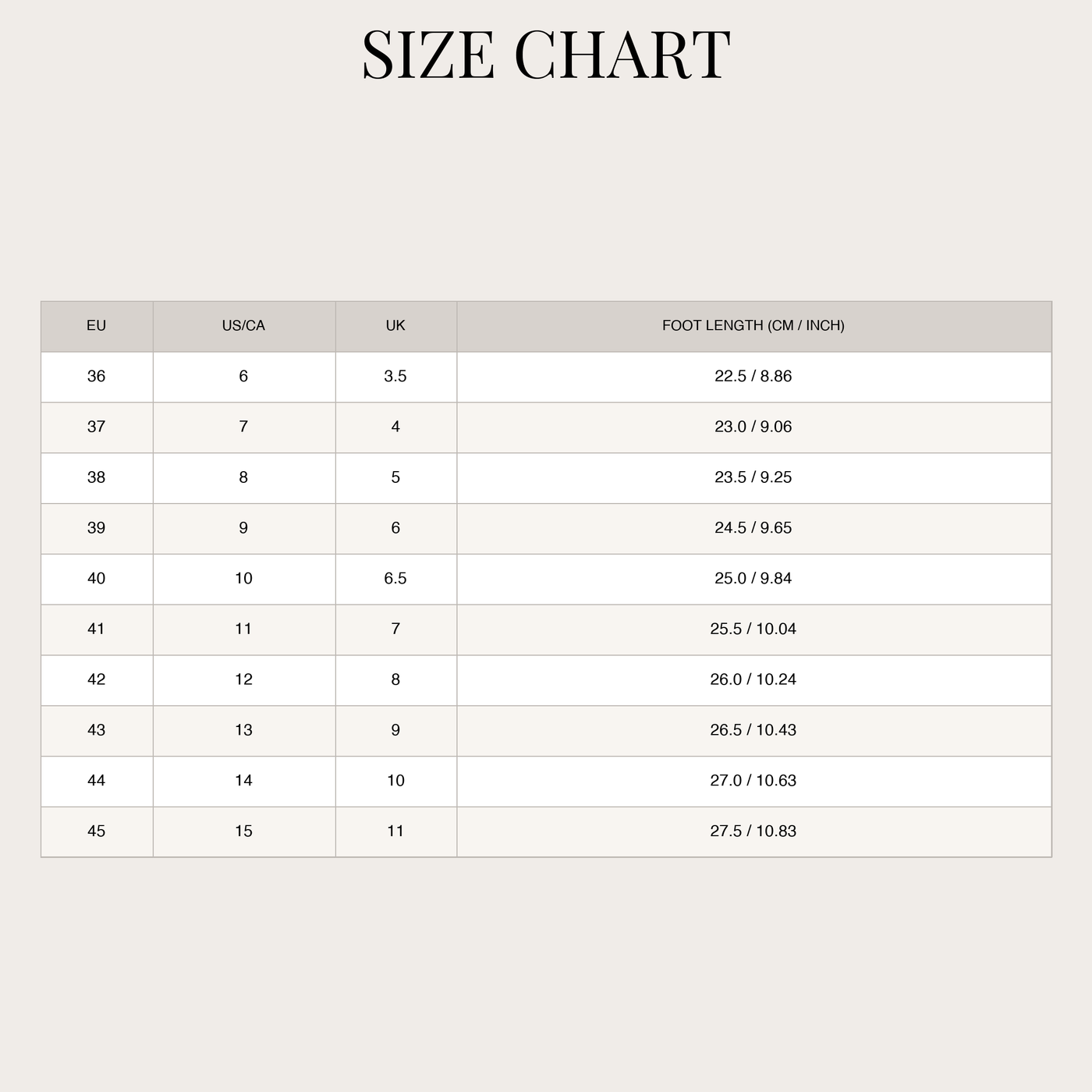 Women's Comfort Sandals – Modern Design and Suitable for Daily Wear size chart