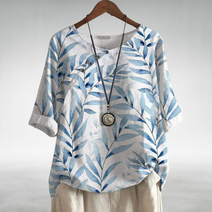 Womens_Cotton_Floral_Blouse_3_4_Rolled_Sleeves_Scoop_Neck_Relaxed_Fit_4