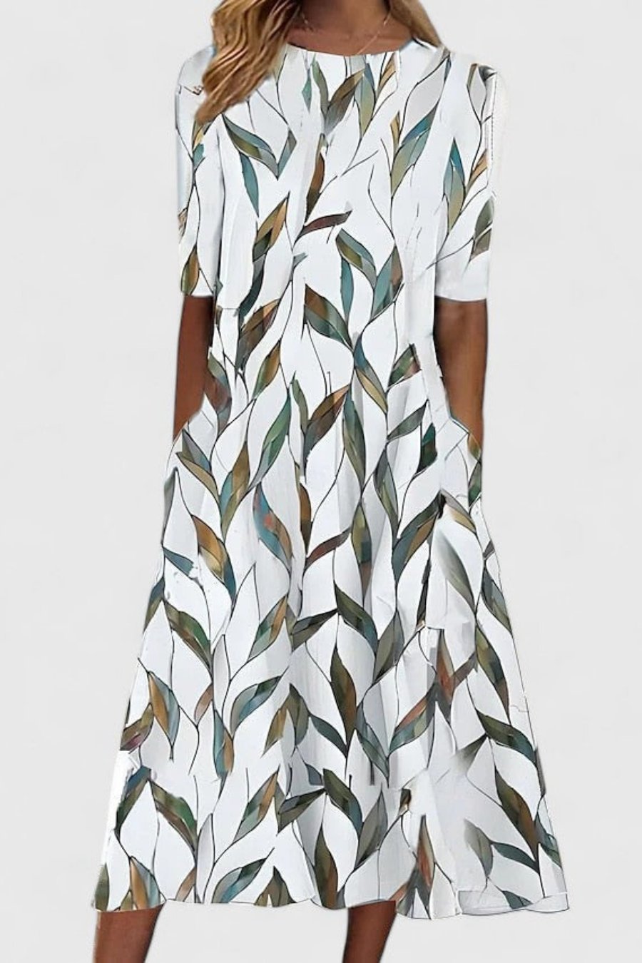 Womens_Cotton_Midi_Dress_A_Line_Cut_with_Short_Sleeves_2