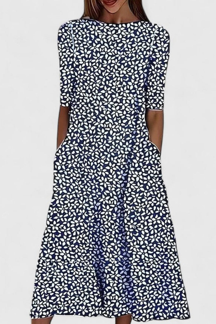 Womens_Cotton_Midi_Dress_A_Line_Cut_with_Short_Sleeves_3