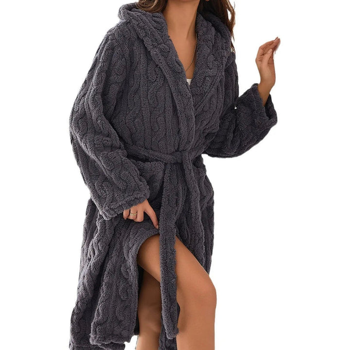 Women's Cozy Fleece Bathrobe – With a Subtly Structured Pattern and Integrated Hood 7