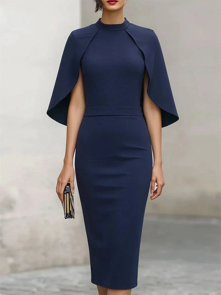 Womens_Elegant_Cape_Sleeve_Dress_Festive_with_Unique_Sleeve_Design_2