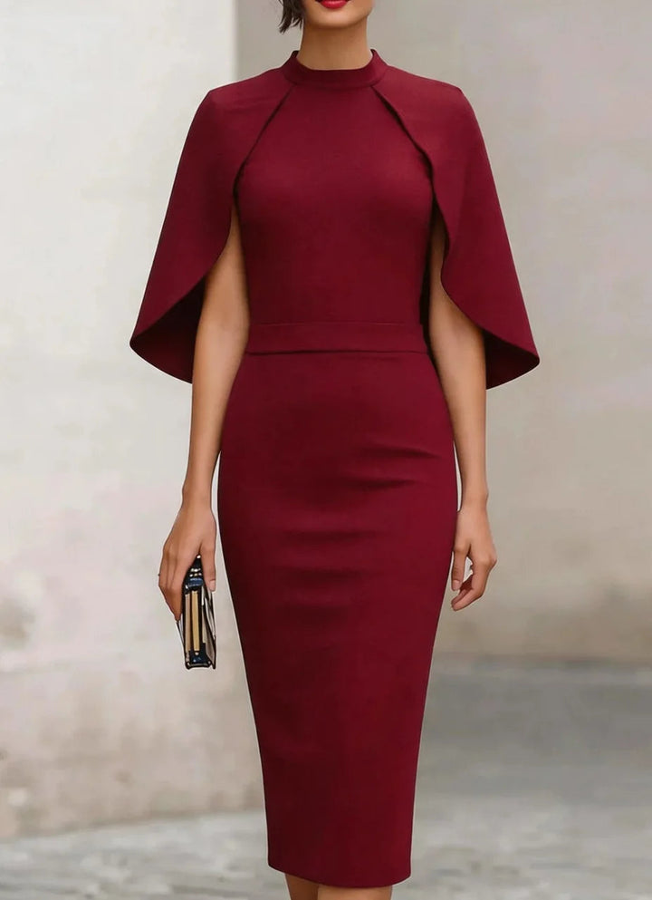 Womens_Elegant_Cape_Sleeve_Dress_Festive_with_Unique_Sleeve_Design_3