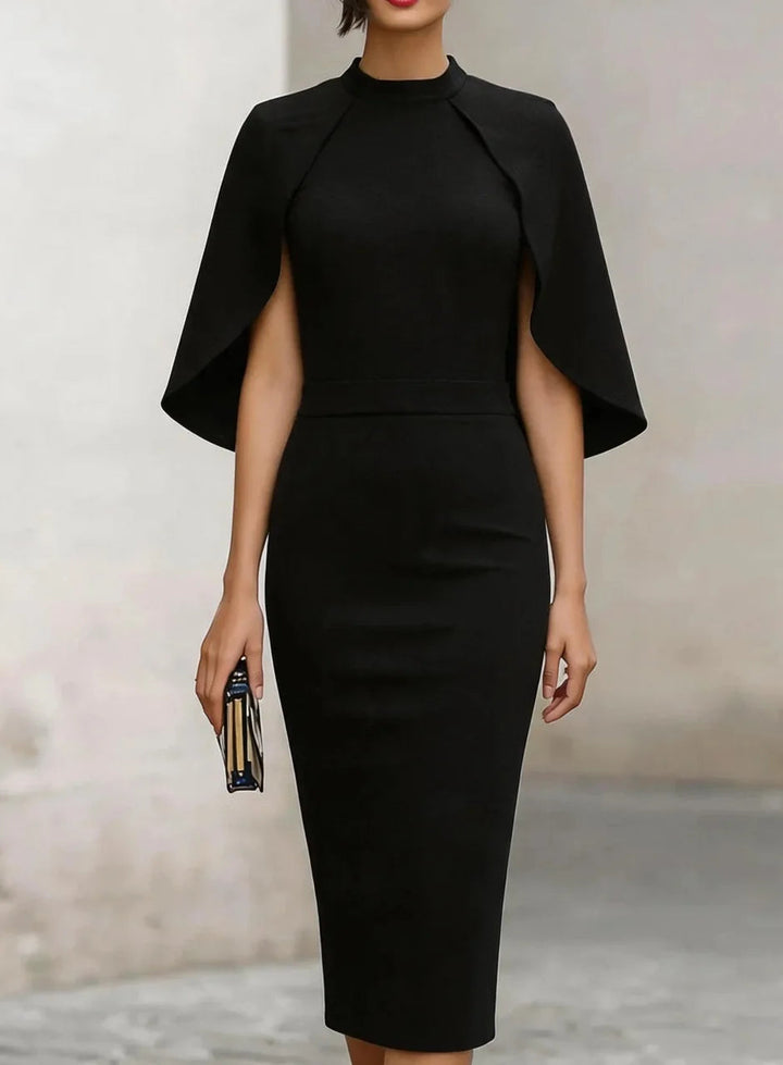 Womens_Elegant_Cape_Sleeve_Dress_Festive_with_Unique_Sleeve_Design_4