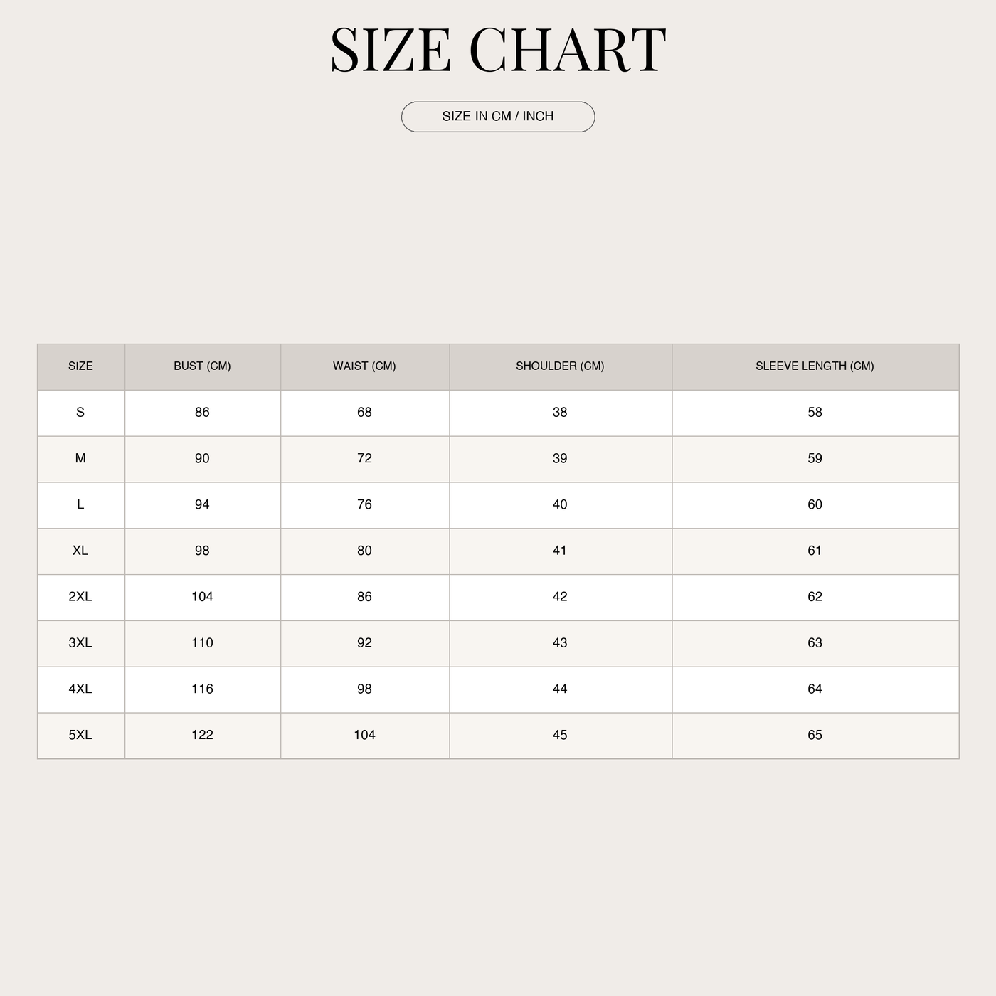 Women's Elegant Cotton Cardigan – Long and with Button Closure size chart