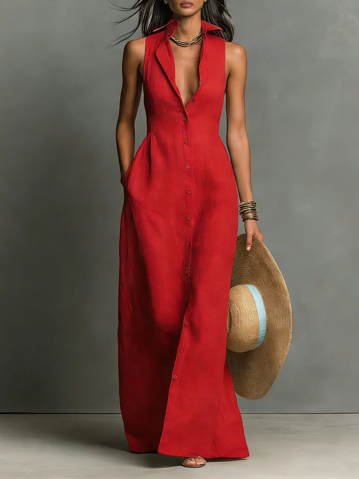 Womens_Elegant_Linen_Maxi_Shirt_Dress_Sleeveless_and_with_Button_1