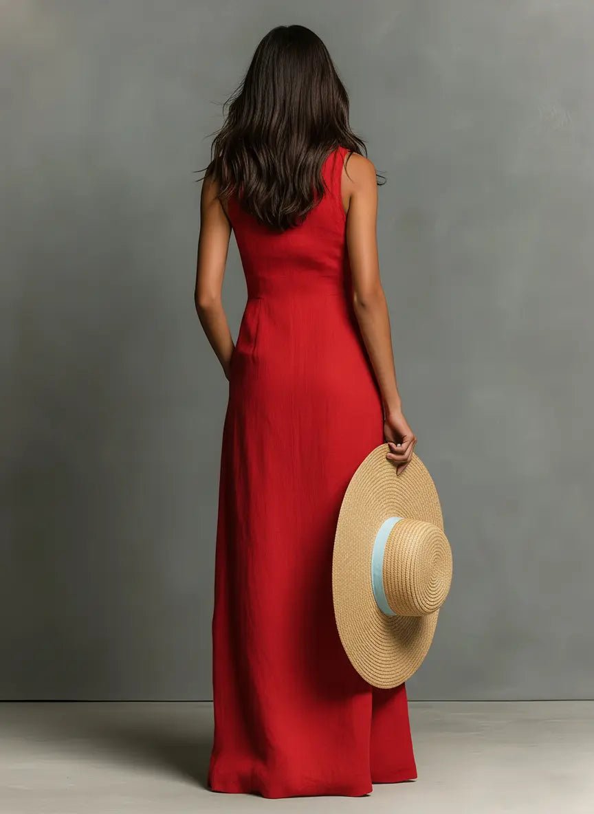 Womens_Elegant_Linen_Maxi_Shirt_Dress_Sleeveless_and_with_Button_2