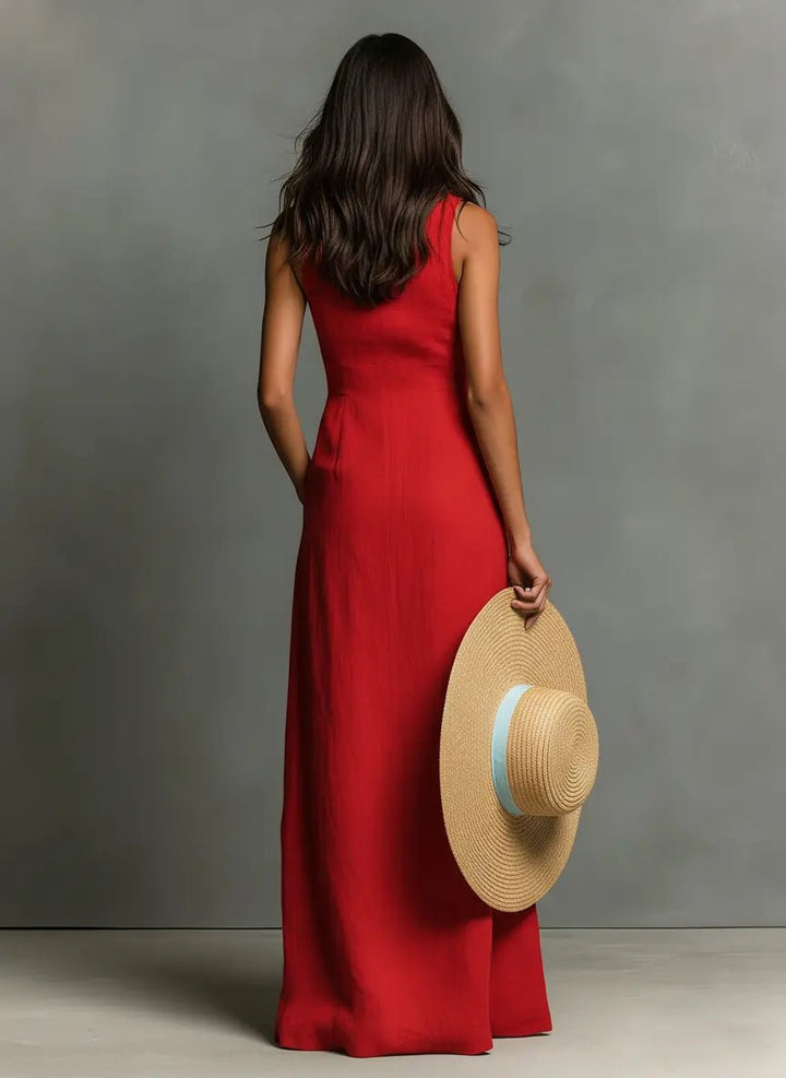 Womens_Elegant_Linen_Maxi_Shirt_Dress_Sleeveless_and_with_Button_2