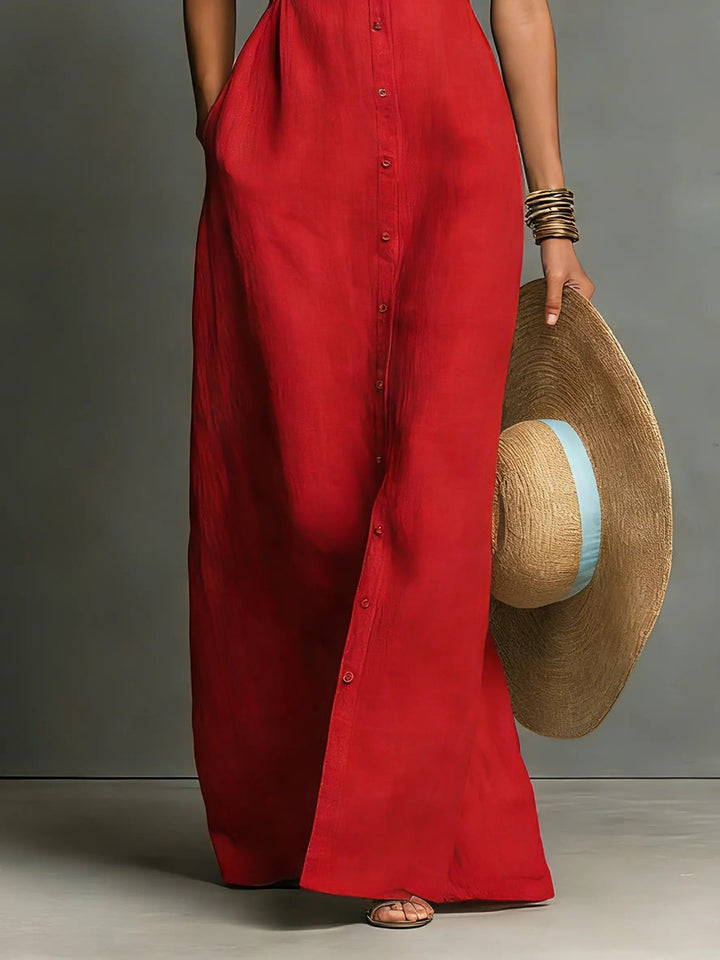 Womens_Elegant_Linen_Maxi_Shirt_Dress_Sleeveless_and_with_Button_6