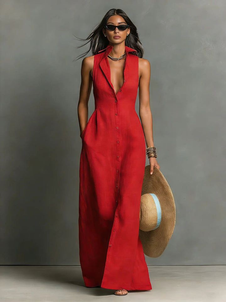 Womens_Elegant_Linen_Maxi_Shirt_Dress_Sleeveless_and_with_Button_7