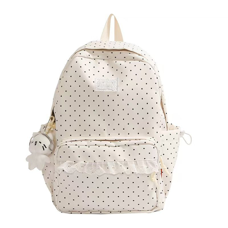 Women's Elegant Polka-Dot Backpack with Ruffles – Ideal for Those Who Seek Style and Comfort 1