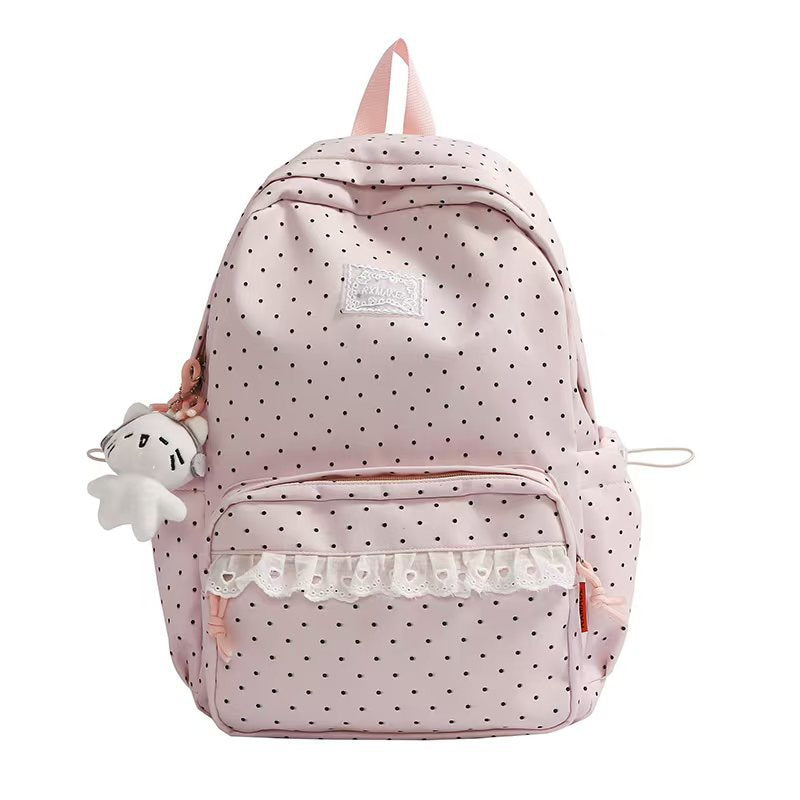 Women's Elegant Polka-Dot Backpack with Ruffles – Ideal for Those Who Seek Style and Comfort 3