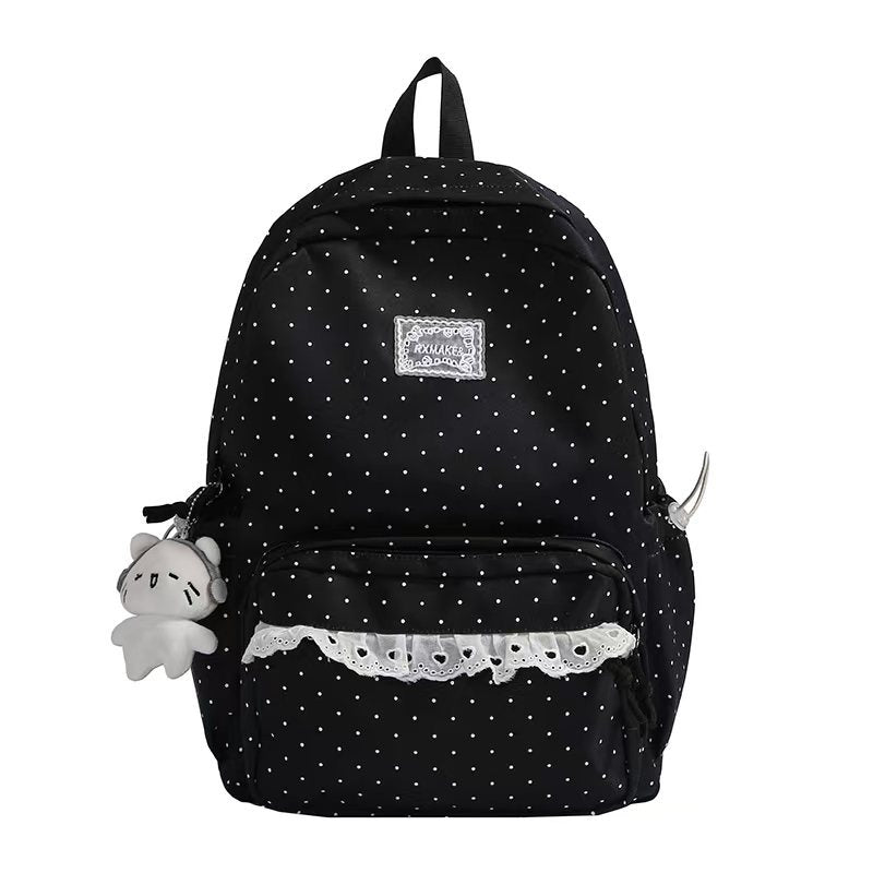 Women's Elegant Polka-Dot Backpack with Ruffles – Ideal for Those Who Seek Style and Comfort 4