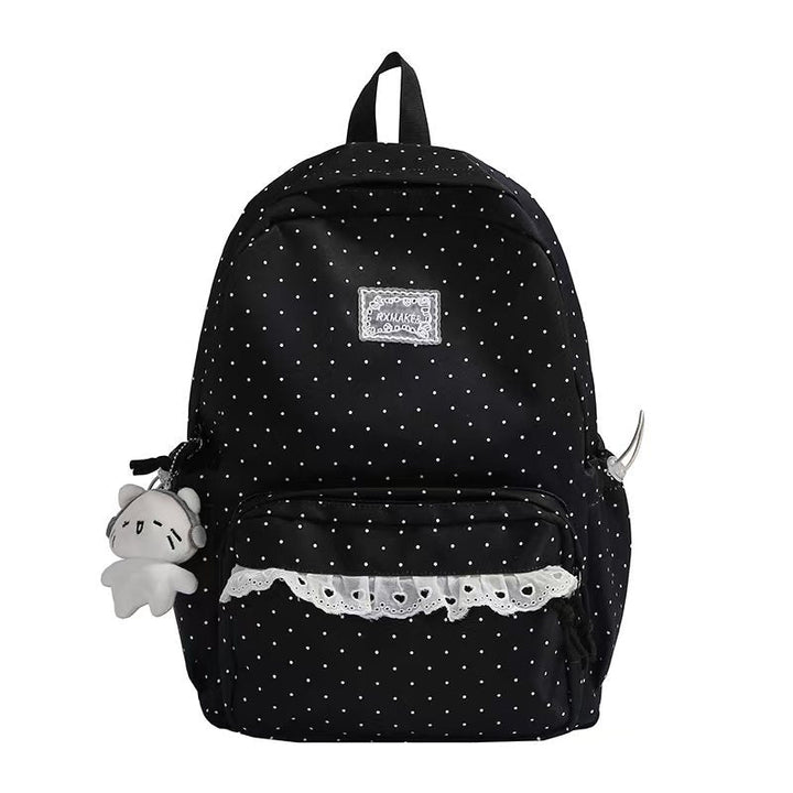 Women's Elegant Polka-Dot Backpack with Ruffles – Ideal for Those Who Seek Style and Comfort 4