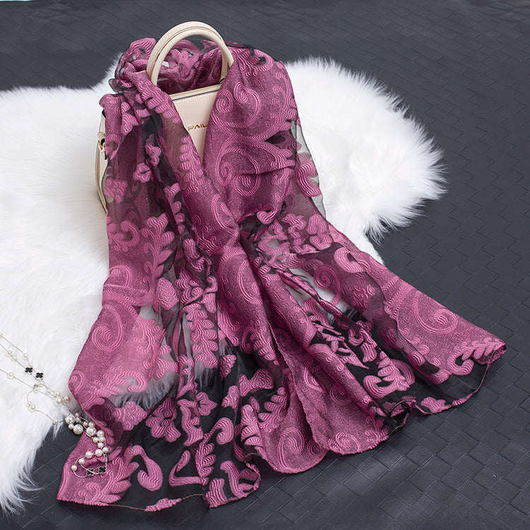 Women's Elegant Silk Scarf – Featuring a Cut Flower and Hollow Pattern Design 10