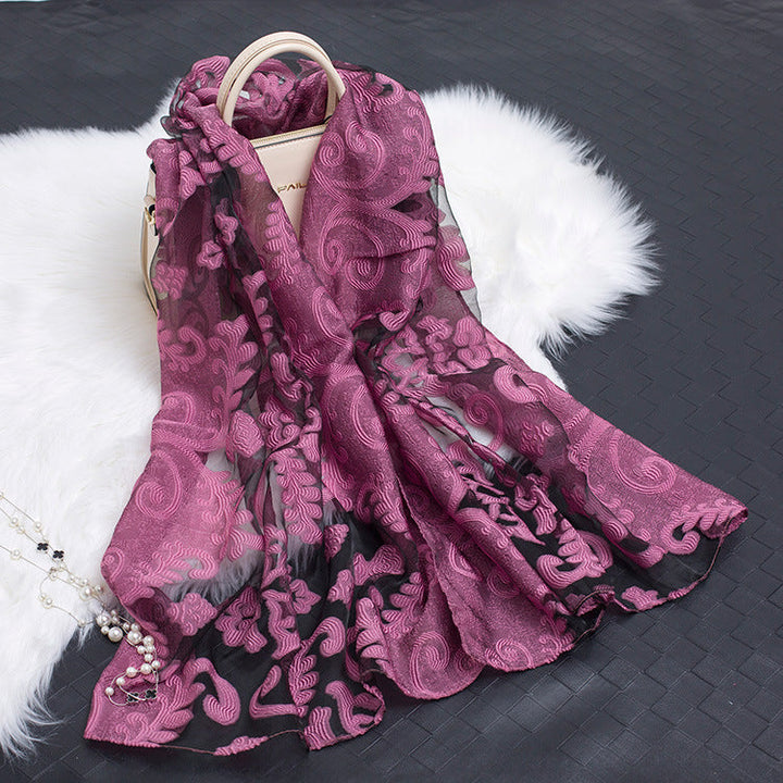 Women's Elegant Silk Scarf – Featuring a Cut Flower and Hollow Pattern Design 10
